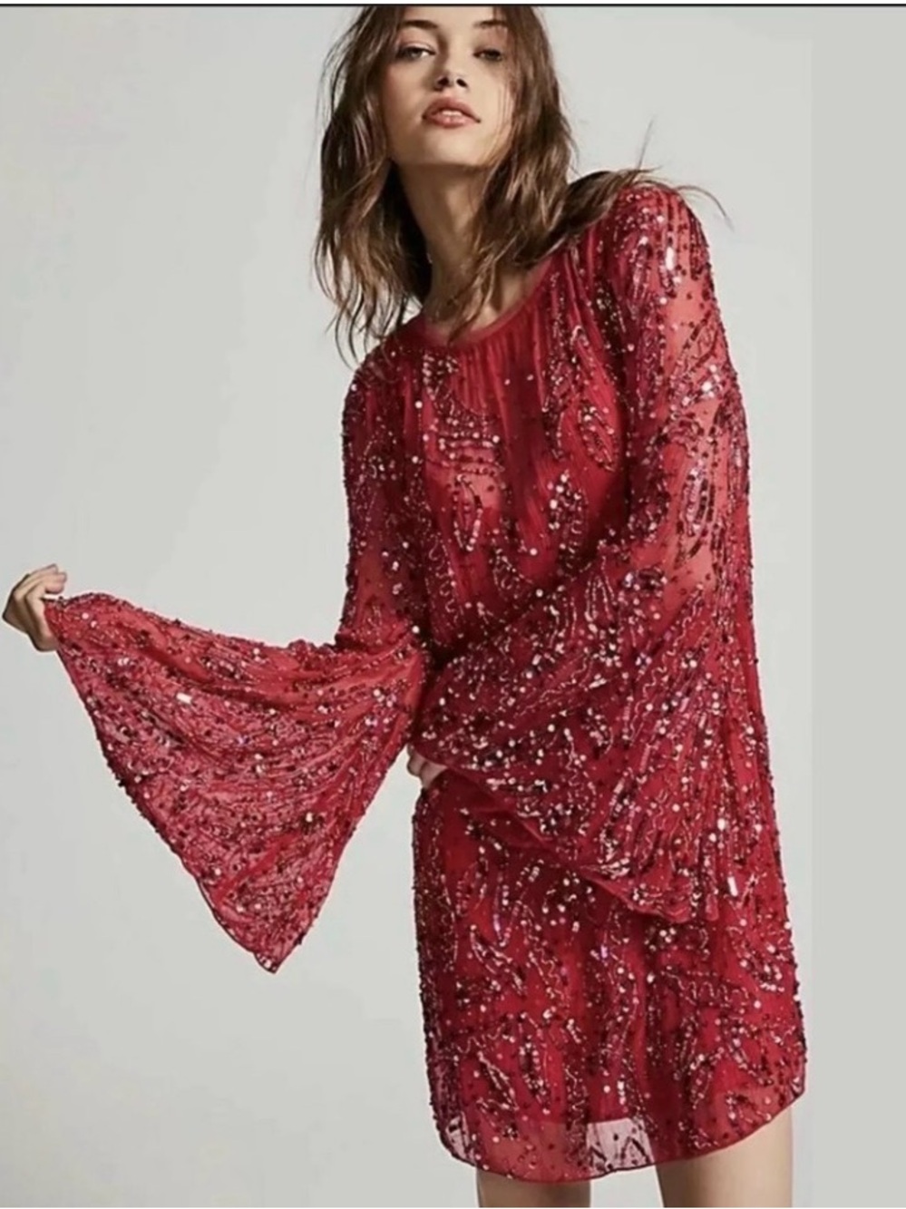 FREE PEOPLE SPARKLE BOW MINI DRESS sequins